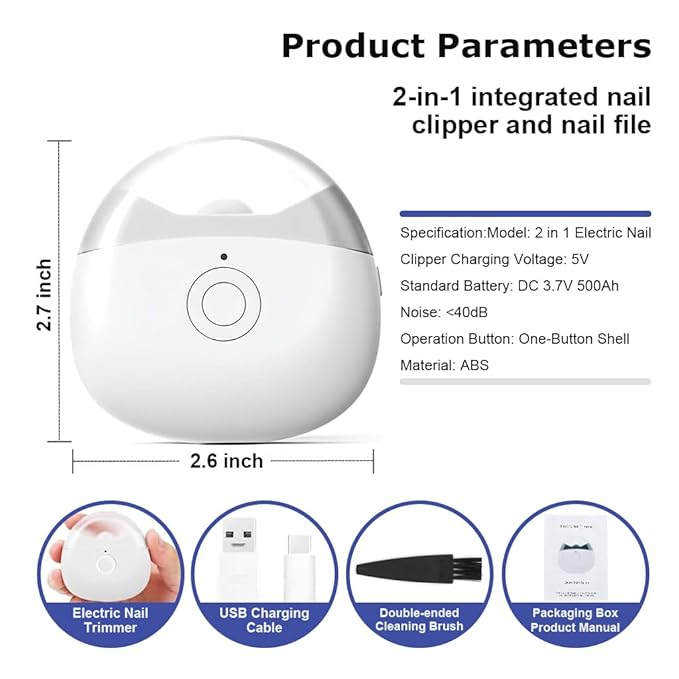 Automatic Nail Trimmer for Kids & Adults - Rechargeable Safe Nail Clippers