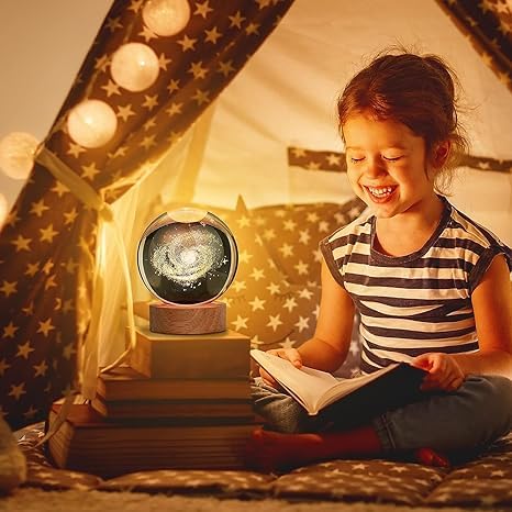 3D Galaxy Crystal Ball Night Light - Bedroom Decor Crystal Lamp
