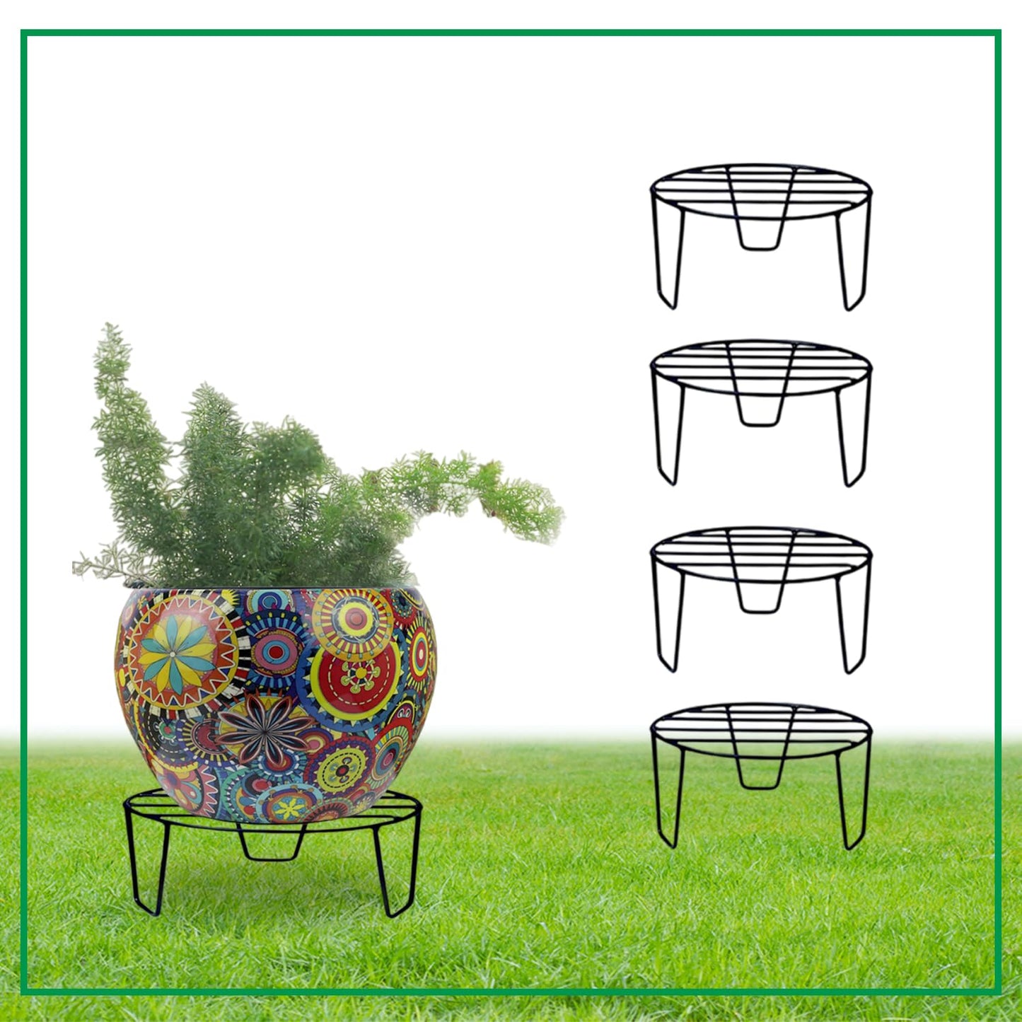 Round Metal Stand (Pack of 5) for Balcony, Home Garden