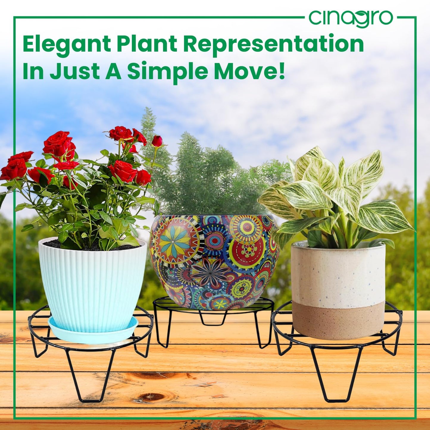 Round Metal Stand (Pack of 5) for Balcony, Home Garden