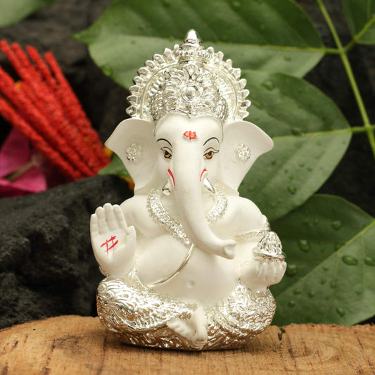 Ganesha Idol Silver Plated Ganesh for Home Decor