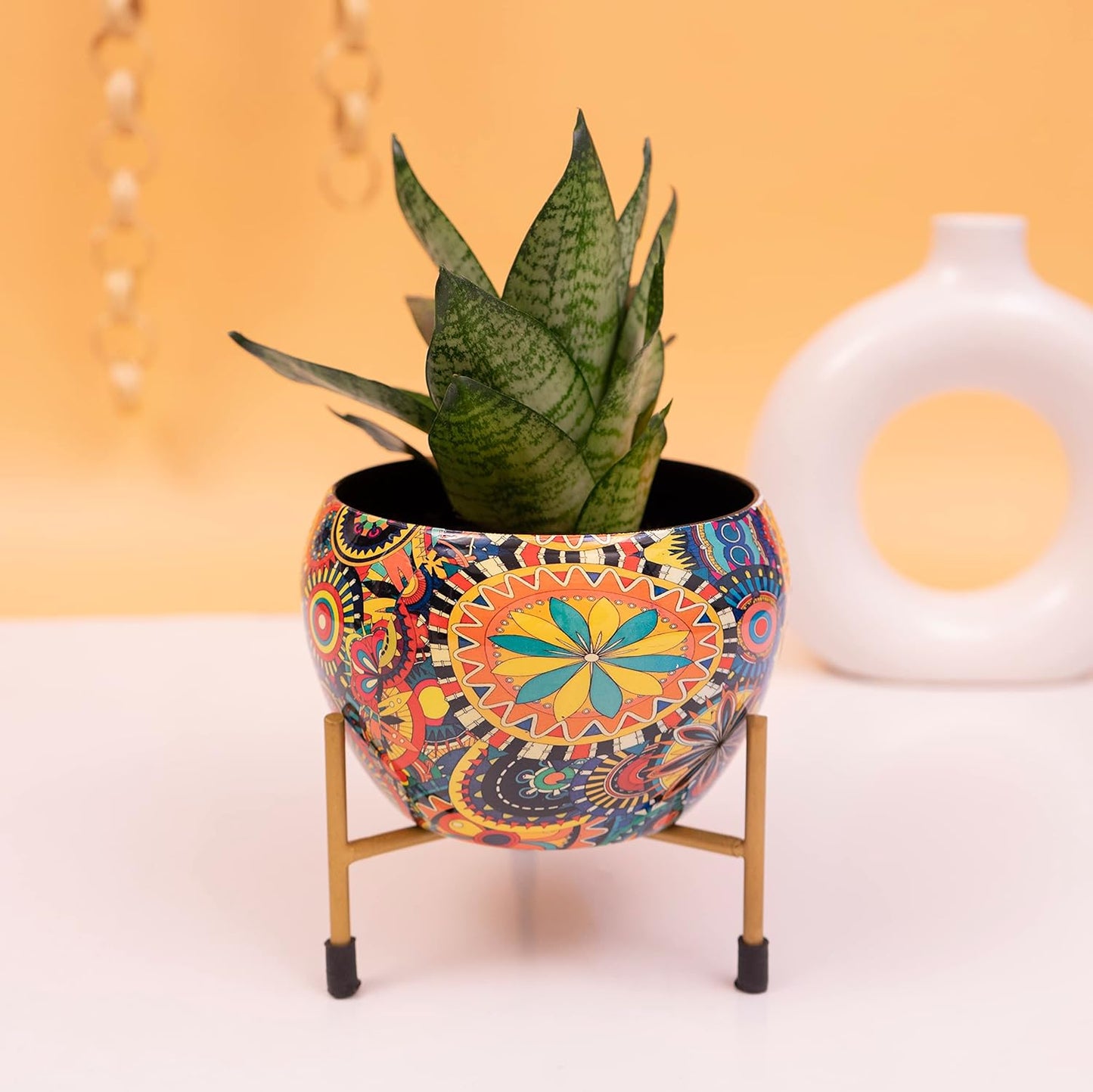 Radiant Multicolour Metal Pot with Stand