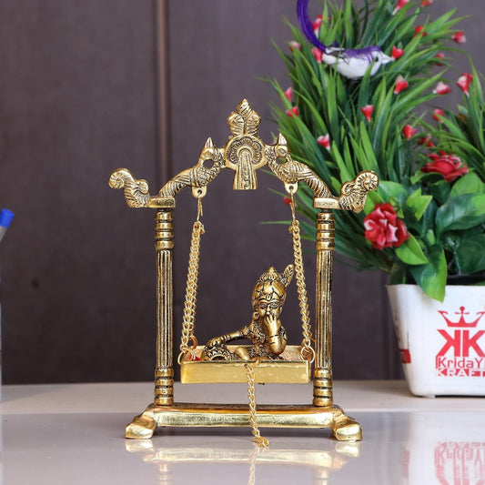 Laddu Gopal on Jhulla Palana Metal Statue Gold Plated Decor Your Home