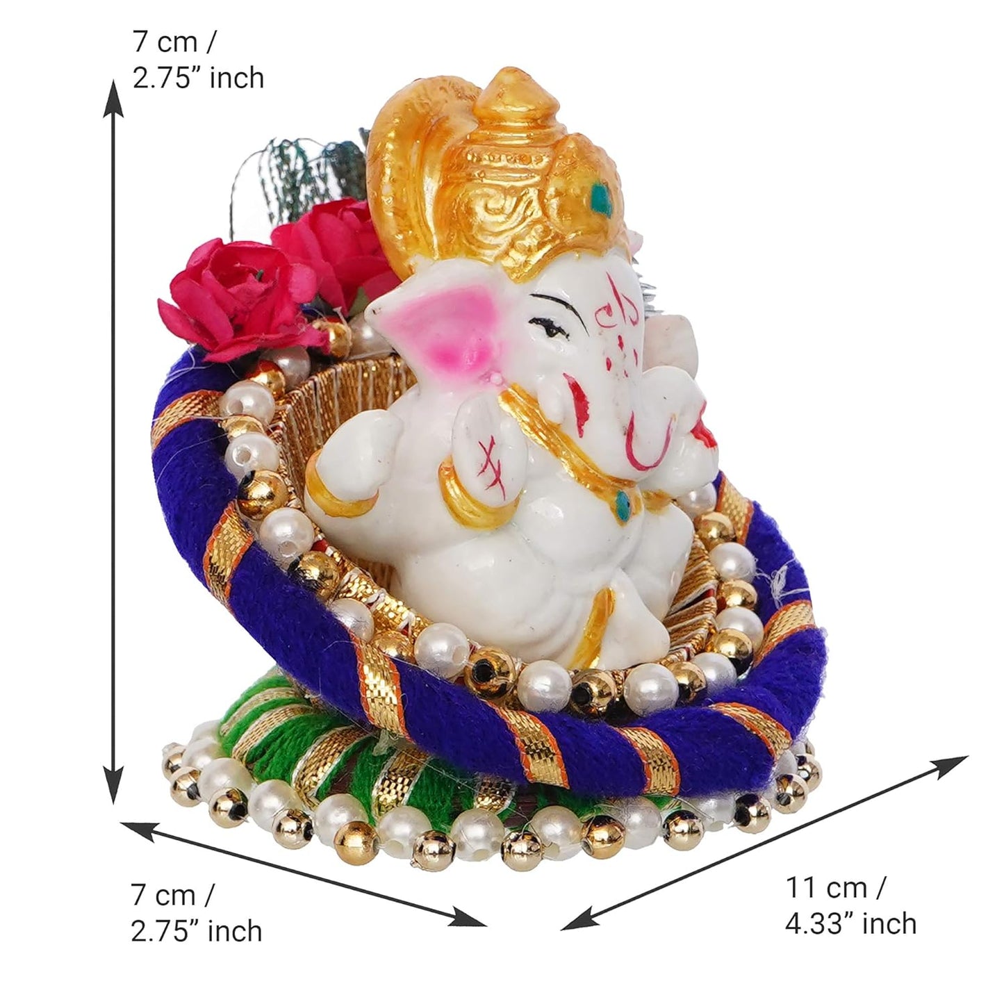Polyresin Lord Ganesha Idol on Decorative Handcrafted Floral Plate