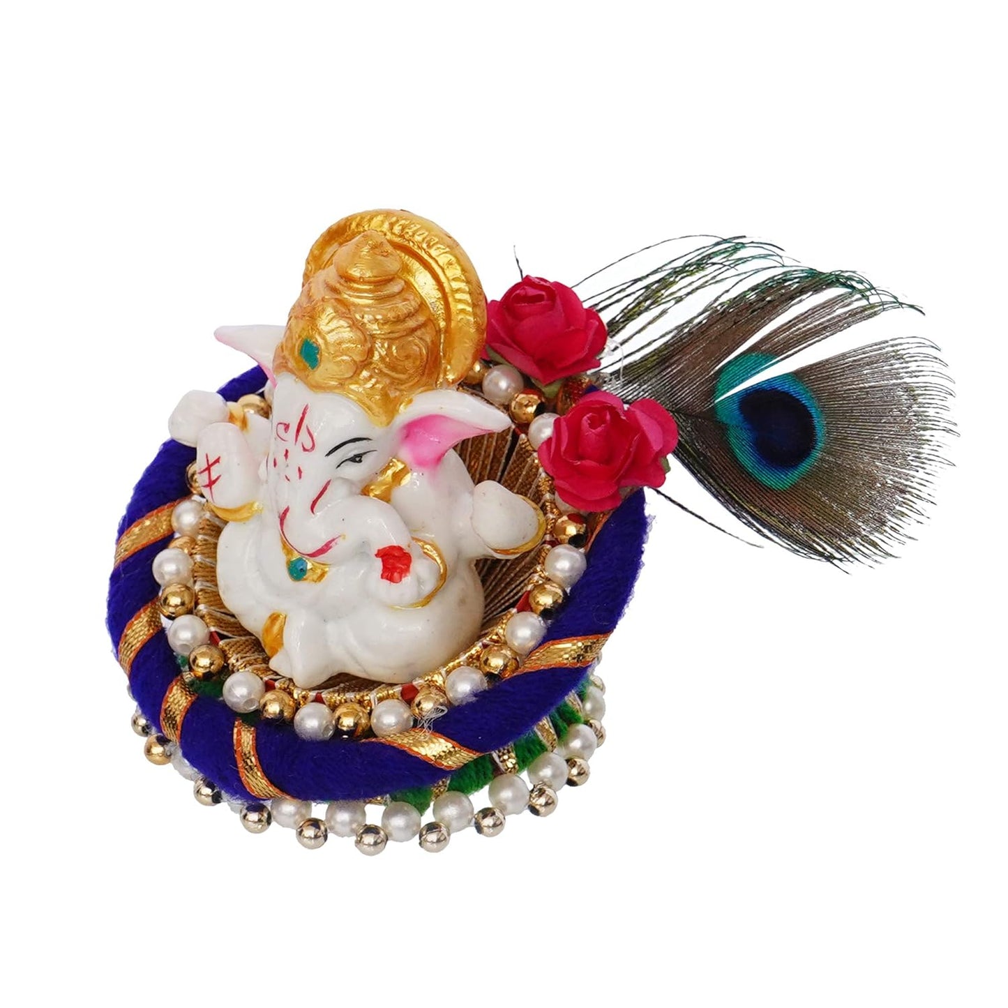 Polyresin Lord Ganesha Idol on Decorative Handcrafted Floral Plate