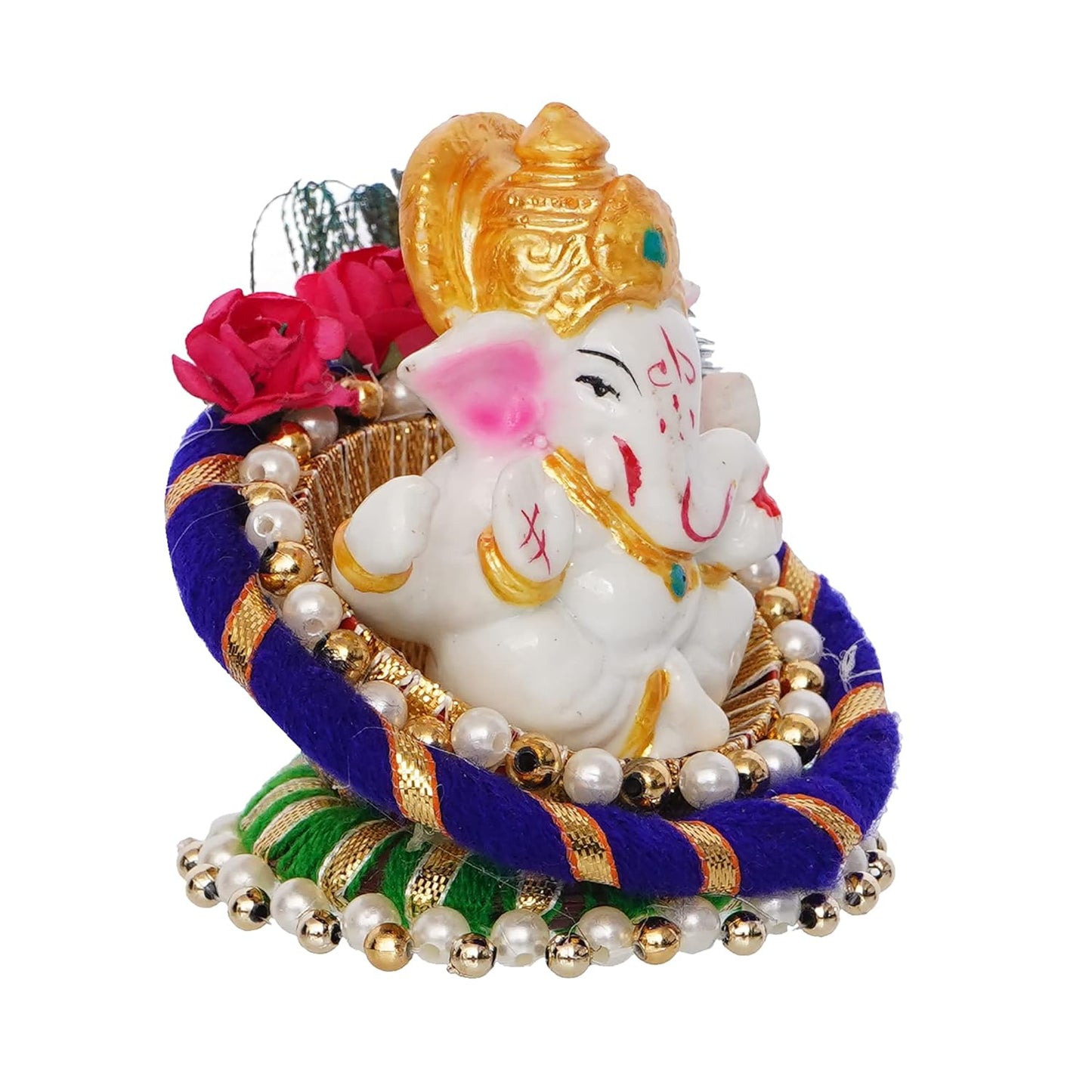 Polyresin Lord Ganesha Idol on Decorative Handcrafted Floral Plate